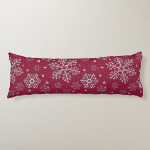 Coussins Longs Flammes de neige en argent sur rouge foncé