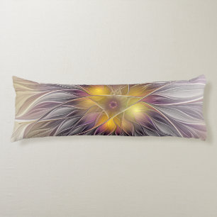 Coussins Longs Fleur colorée lumineuse, fractale moderne abstrait