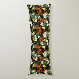 Coussins Longs Fleur d'Apple et papillons Arrière - plan noir