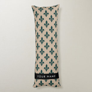 Coussins Longs Fleur de Lis, Vert sur Beige, Royal, Votre Nom