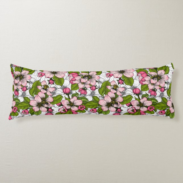 Coussins Longs Fleur de pomme sur blanc (Devant)