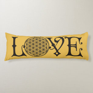 Coussins Longs Fleur de vie - LOVE lettrage tatouage noir