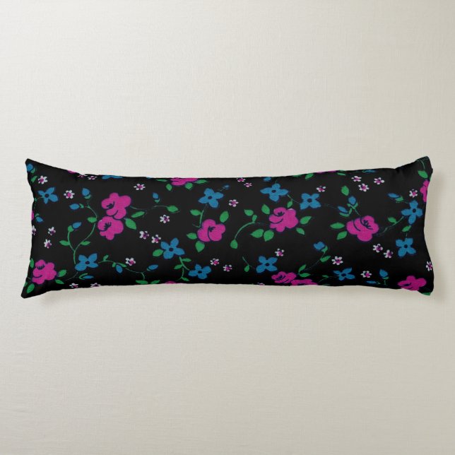 Coussins Longs Fleurs bleu rose Motif, feuilles verts (Devant)