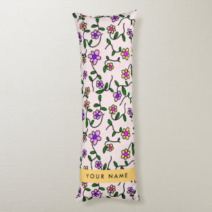Coussins Longs Fleurs Colorées, Fond Rose, Jaune