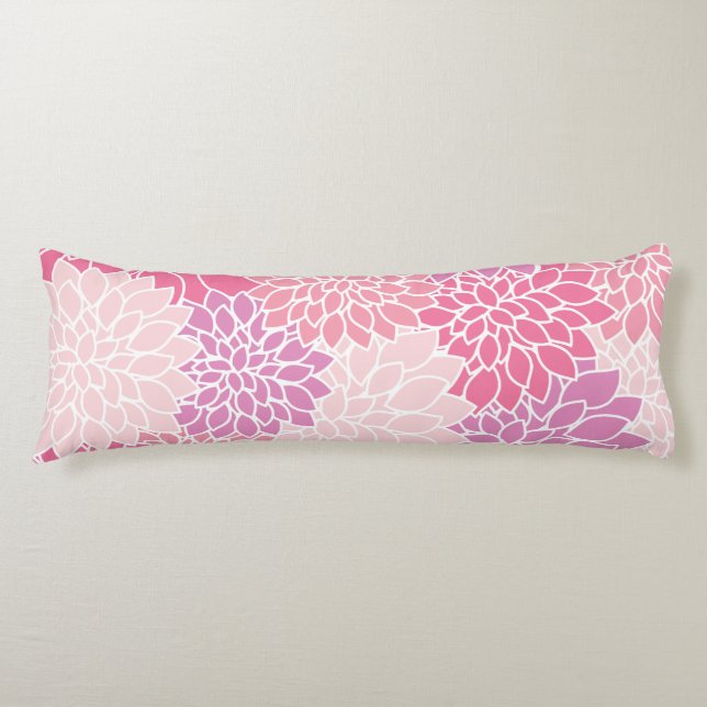 Coussins Longs Fleurs Dahlia, Motif De Fleurs, Dahlia Rose (Devant)
