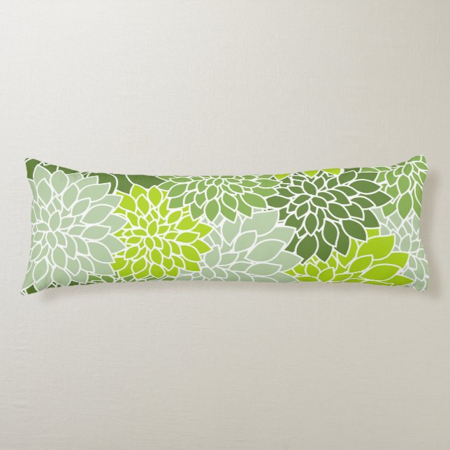 Coussins Longs Fleurs Dahlia, Motif De Fleurs, Dahlia Verte (Devant)