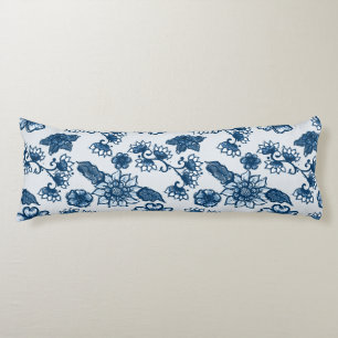 Coussins Longs Fleurs de gros saumons bleu classique