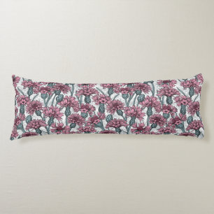 Coussins Longs Fleurs de maïs roses, fleurs sauvages sur blanc