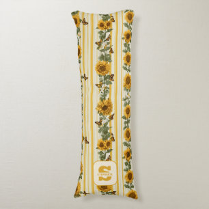 Coussins Longs Fleurs de soleil et papillons sur bandes jaunes