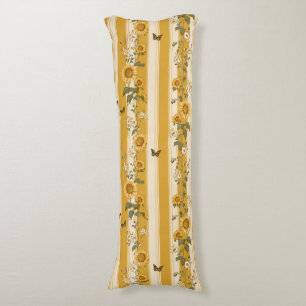 Coussins Longs Fleurs de soleil et papillons sur bandes jaunes (2