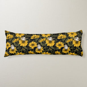 Coussins Longs Fleurs de soleil sauvages et oiseaux de crête doré