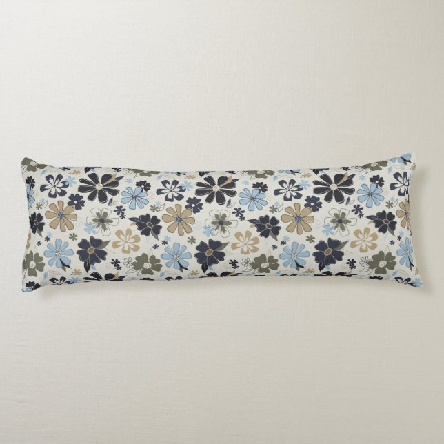 Coussins Longs Fleurs élégantes Motif Floral Bleu Tan (Dos)
