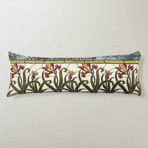 Coussins Longs Fleurs en verre souillé avec la frontière bronzage