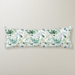 Coussins Longs Fleurs Florales Blanches Feuillage Eucalyptus Élég