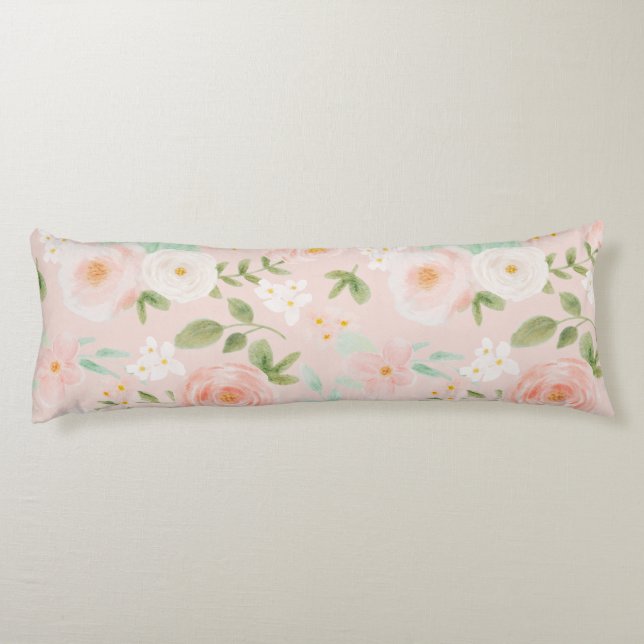 Coussins Longs Fleurs Roses d'aquarelle en rose et en rose (Dos)
