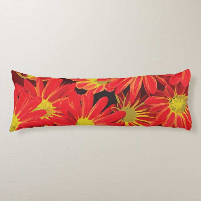 Coussins Longs Fleurs rouges et jaunes 1 (Devant)