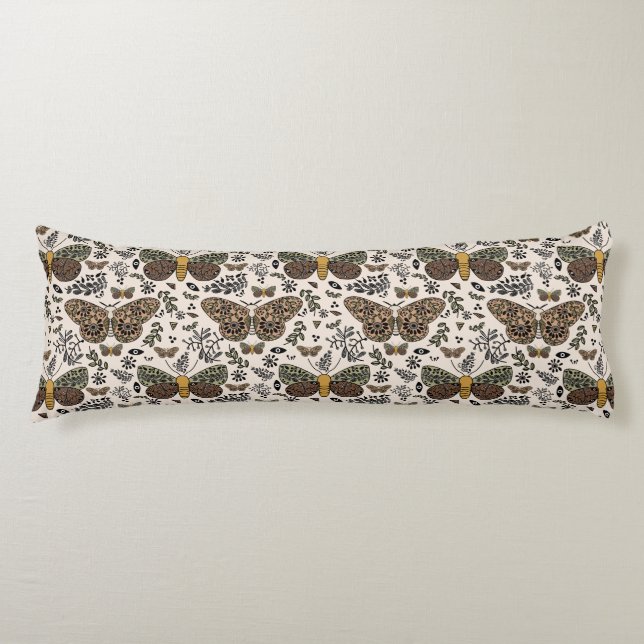 Coussins Longs Fleurs sauvages de papillon de nuit bohème moderne (Devant)