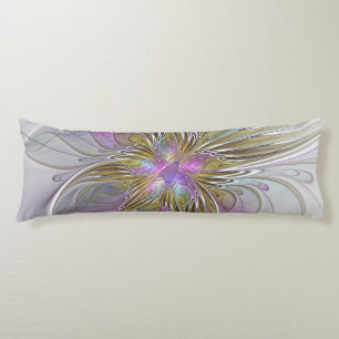 Coussins Longs Floral Coloré Abstrait Fractal Avec Rose & Or