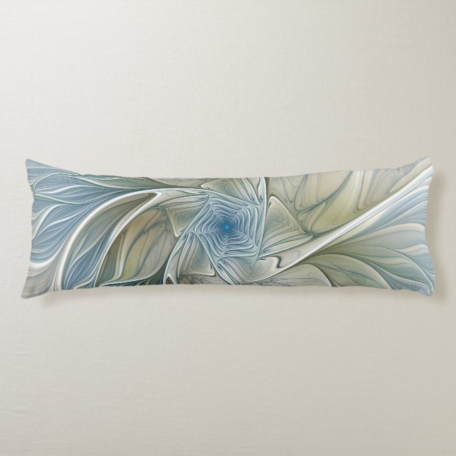 Coussins Longs Floral Dream Motif Abstrait Blue Khaki Fractal (Devant)