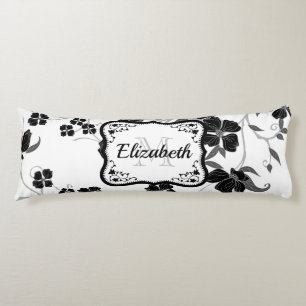 Coussins Longs Floral noir et blanc