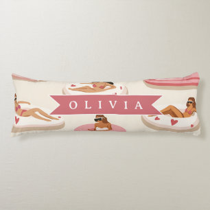 Coussins Longs Flotteur de piscine rose mignon personnalisé esthé