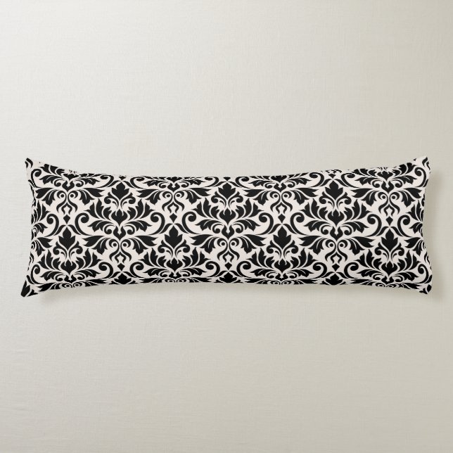 Coussins Longs Flourish Damask Big Pattern Black on Cream (Devant)