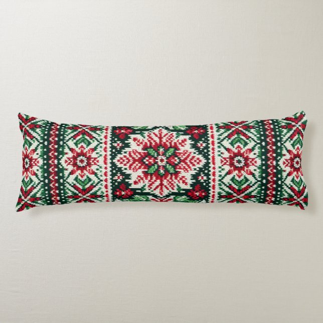 Coussins Longs Foire de Noël/hiver île rouge et verte (Devant)
