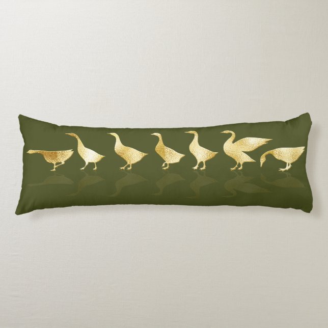 Coussins Longs Fun Gold Foil Oie Foncé Sage Vert (Devant)