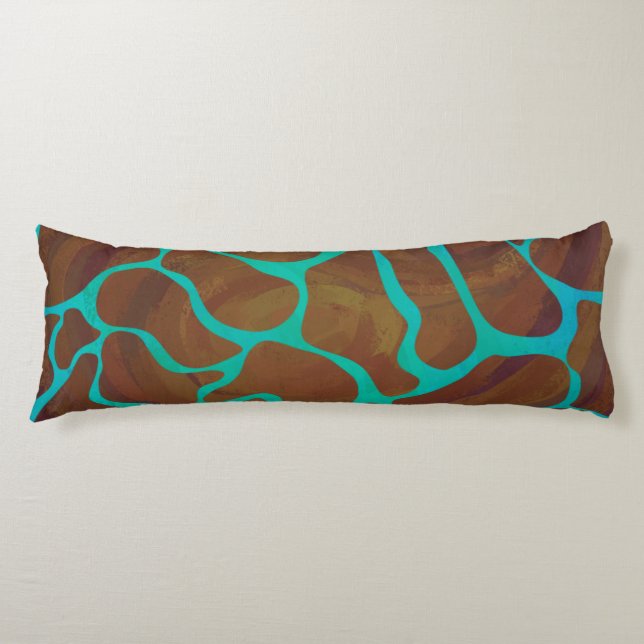 Coussins Longs Giraffe Impression Brown et Turquoise (Devant)