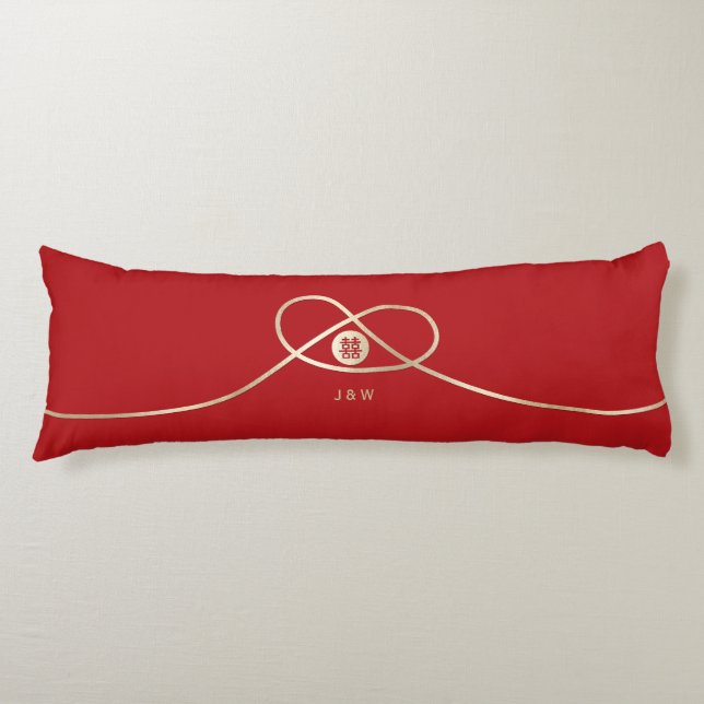 Coussins Longs Gold Knot Union Double Bonheur Mariage chinois (Devant)