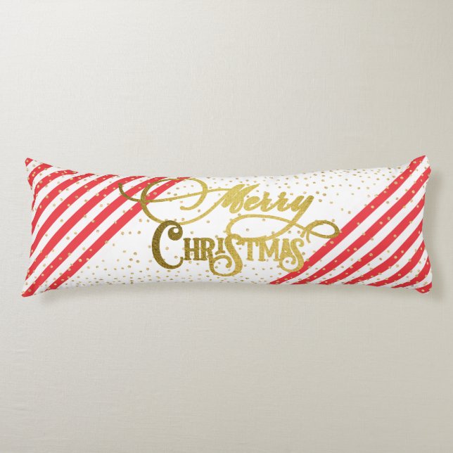 Coussins Longs Gold Script Confetti Rouge Blanc Famille Noël (Devant)