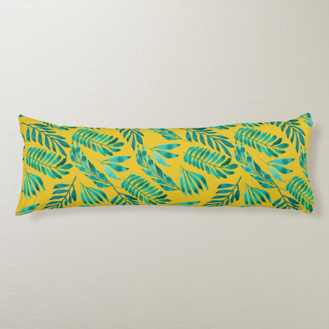 Coussins Longs Gold Turquoise Foliage Feuilles Chic Lit élégant (Devant)