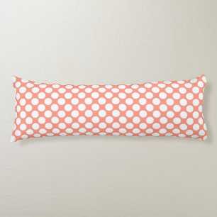 Coussins Longs Grands points rétro - blanc et corail rose