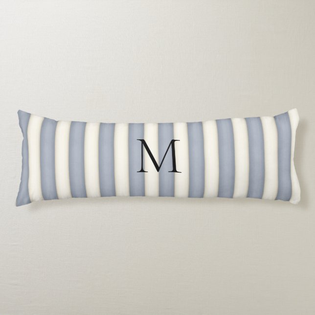 Coussins Longs Gris d'ardoise et rayures blanches anciennes Monog (Devant)