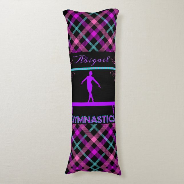 Coussins Longs Gymnastique Poutrelle rose violet Turquoise Tartan (Devant (Vertical))