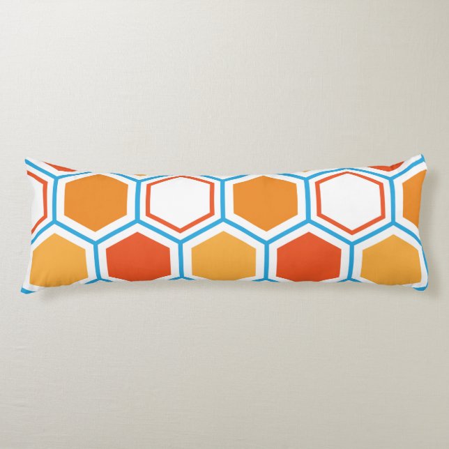 Coussins Longs hexagone en orange, bleu et blanc (Devant)