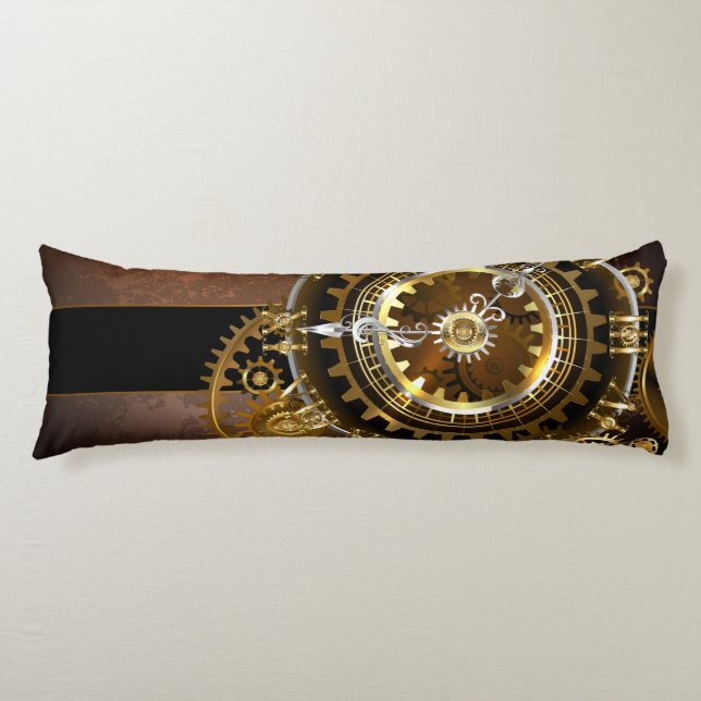 Coussins Longs Horloge Steampunk avec des engrenages anciens (Devant)
