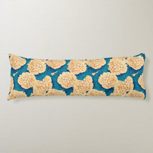 Coussins Longs Hydrangea aquarelle motif, jaune et bleu