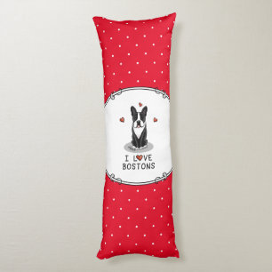 Coussins Longs I Love Bostons Boston Terriers (noir et blanc)
