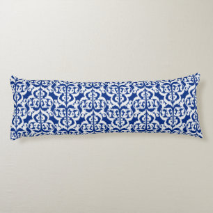 Coussins Longs Ikat Damassé mauresque - bleu cobalt et blanc