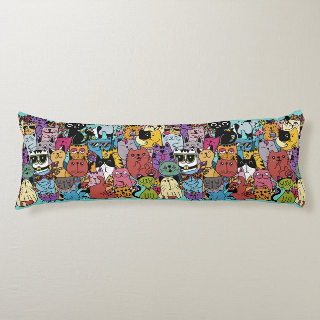 Coussins Longs Illustration de chats amusants couleur personnalis (Devant)