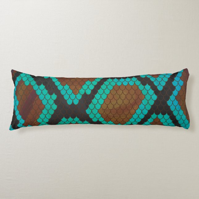 Coussins Longs Impression Brown et Turquoise de serpent (Devant)