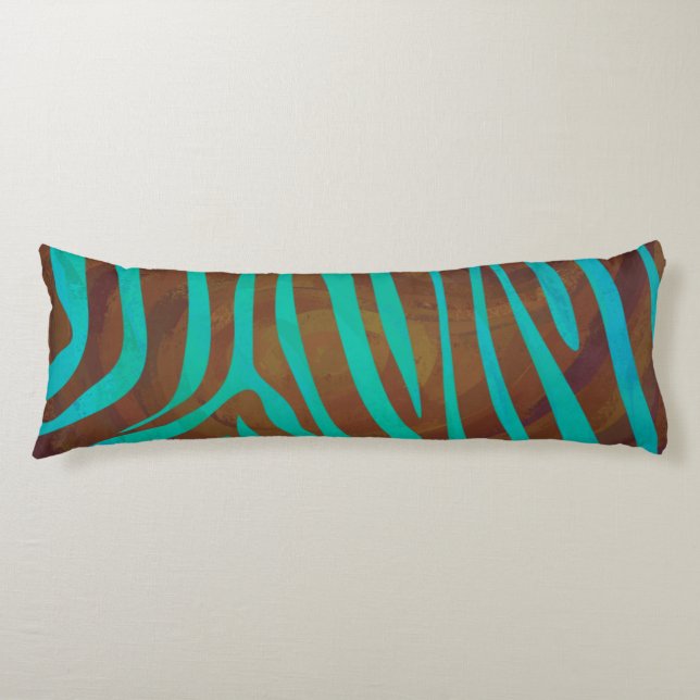 Coussins Longs Impression Brown et Turquoise Zebra (Devant)