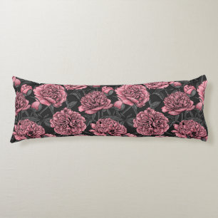 Coussins Longs Jardin de pivoine nocturne rose et gris