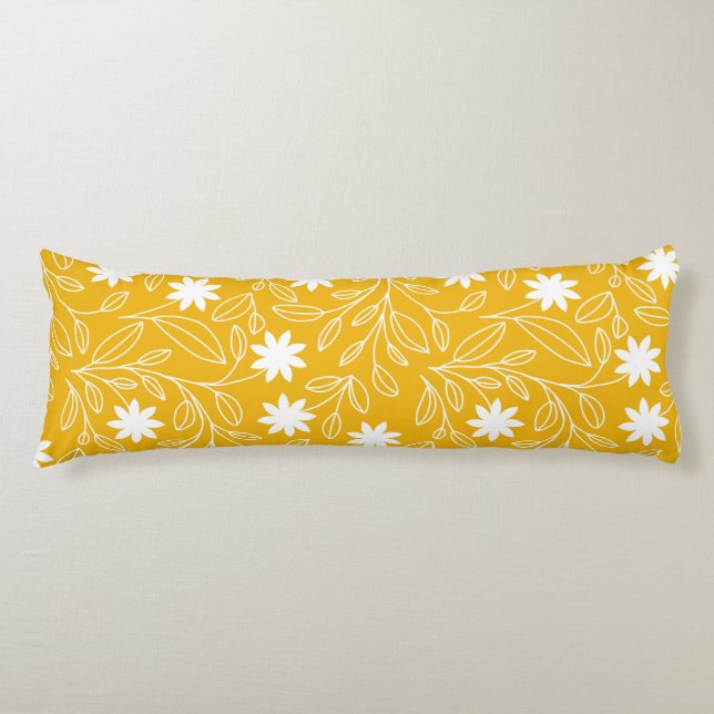 Coussins Longs Jaune de fleurs blanches modernes (Devant)