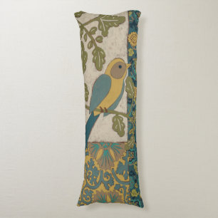 Coussins Longs Jaune et oiseau bleu turquoise étés perché sur une