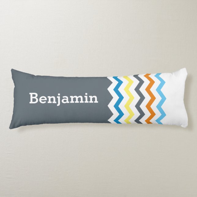 Coussins Longs Jaune orange bleu gris personnalisé de Chevron (Devant)