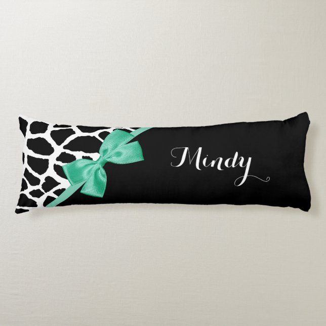Coussins Longs Jolie Giraffe Imprimé Monnaie Vert Bow avec nom (Devant)