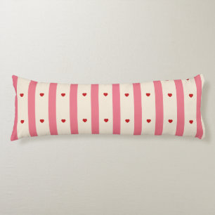 Coussins Longs Jolies rayures roses et crème avec des cœurs rouge