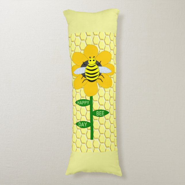 Coussins Longs Joyeux Jour des abeilles Anniversaire Bumblebee (Devant (Vertical))